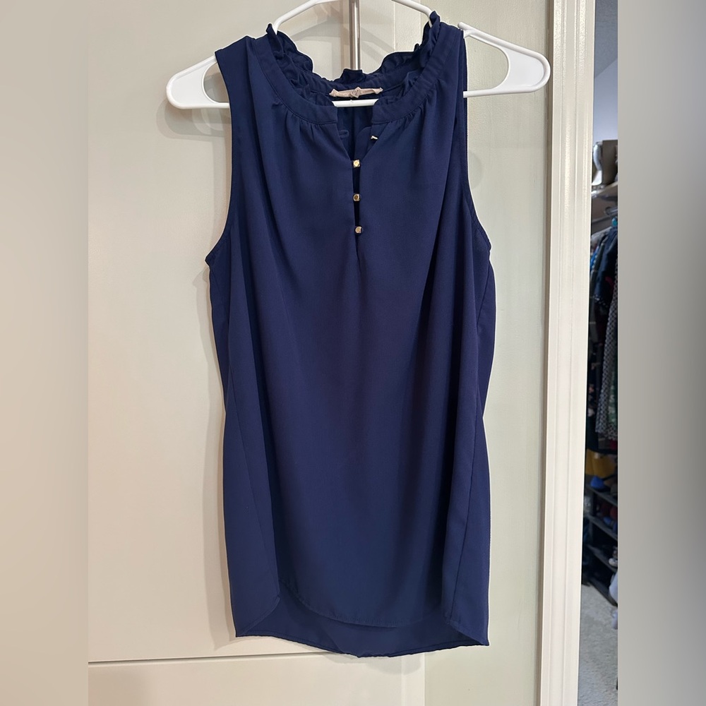 41 Hawthorn Navy Blouse with Ruffle Collar